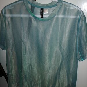 H&M Iridescent Teal Sheer Tee